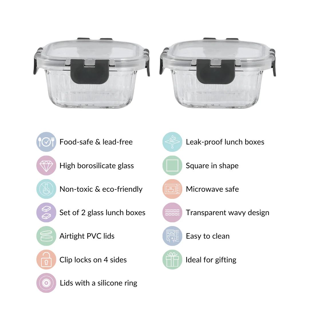 Airtight Glass Food Storage Container Set Of 2 Fluted 300ml - Image 5