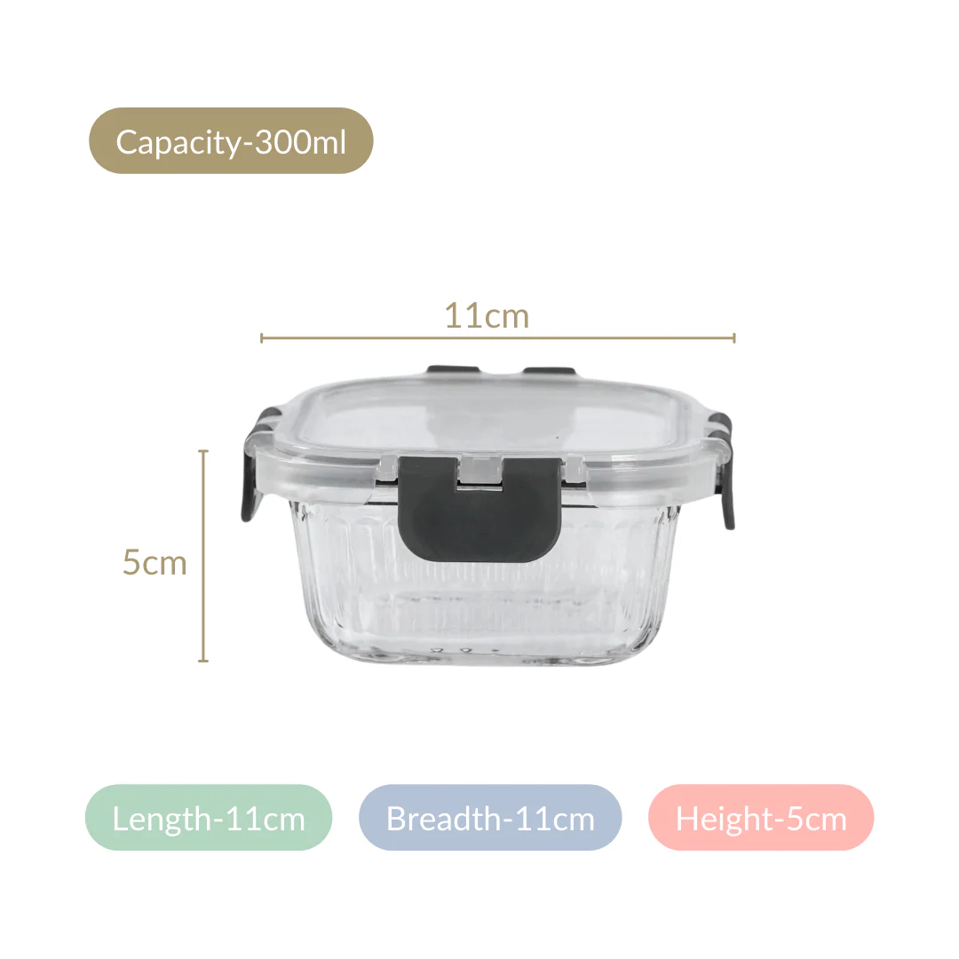 Airtight Glass Food Storage Container Set Of 2 Fluted 300ml - Image 6