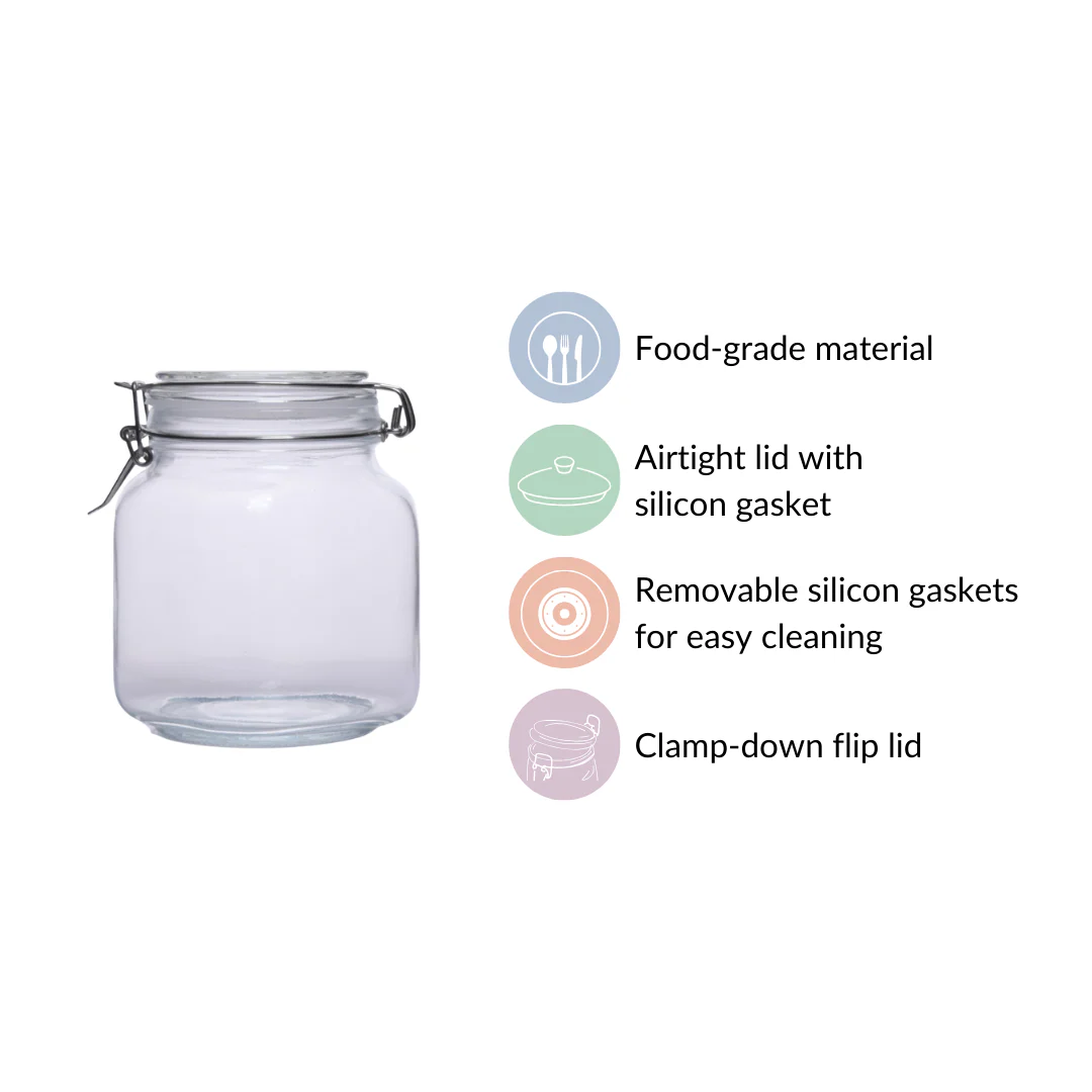 Airtight Glass Jars With Clip Lids Set Of 4 1000ml - Image 5