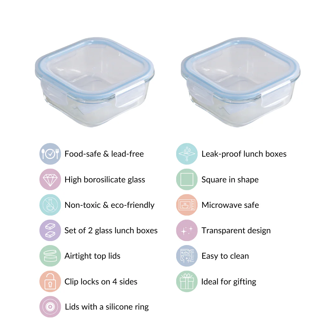 Airtight Glass Lunch Box Set Of 2 800ml - Image 4