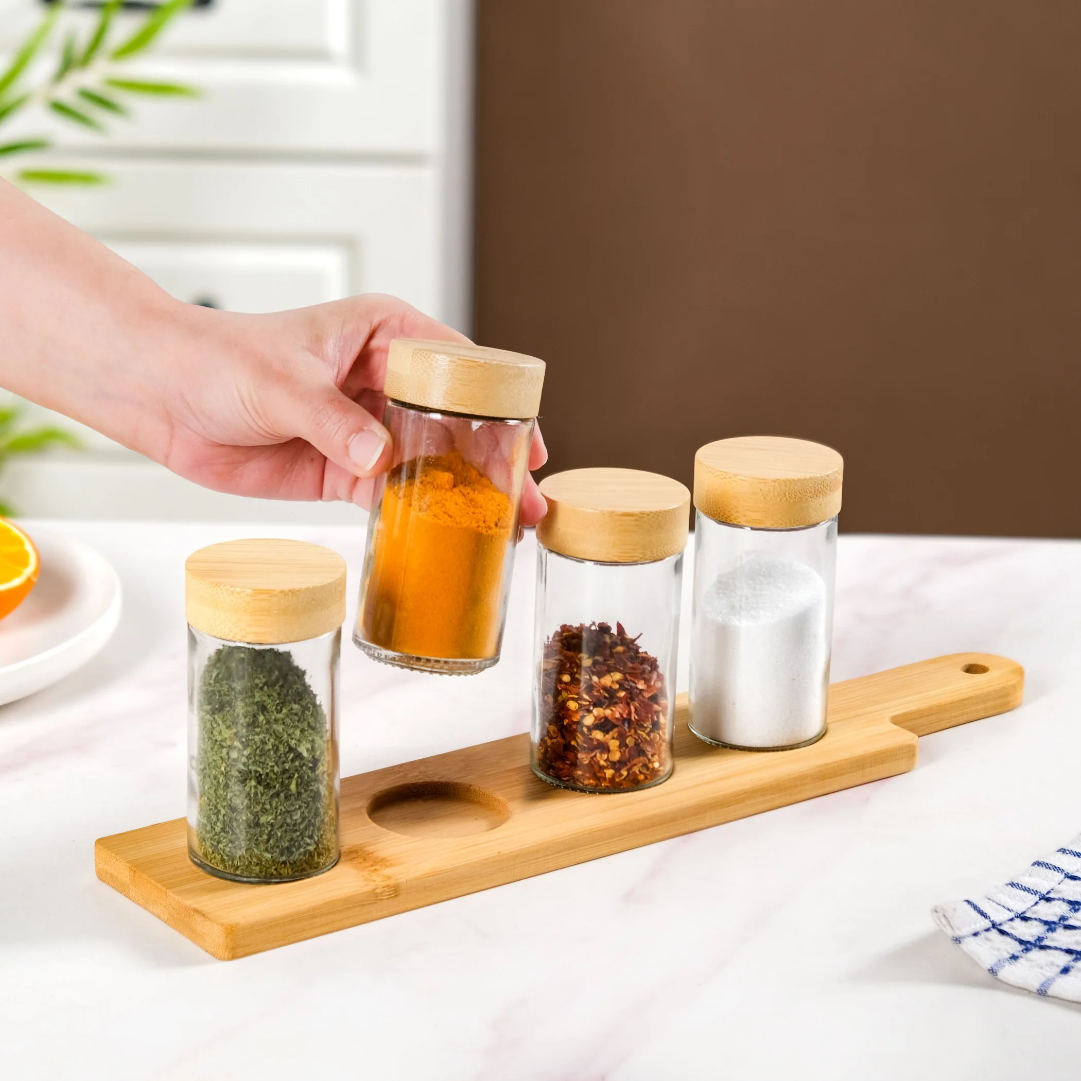 Airtight Seasoning Jars Set Of 4 With Tray - Image 2