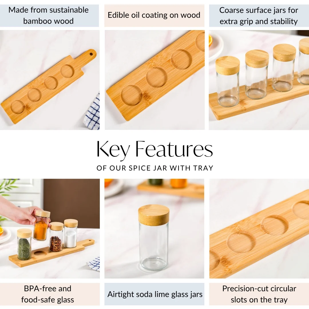 Airtight Seasoning Jars Set Of 4 With Tray - Image 5