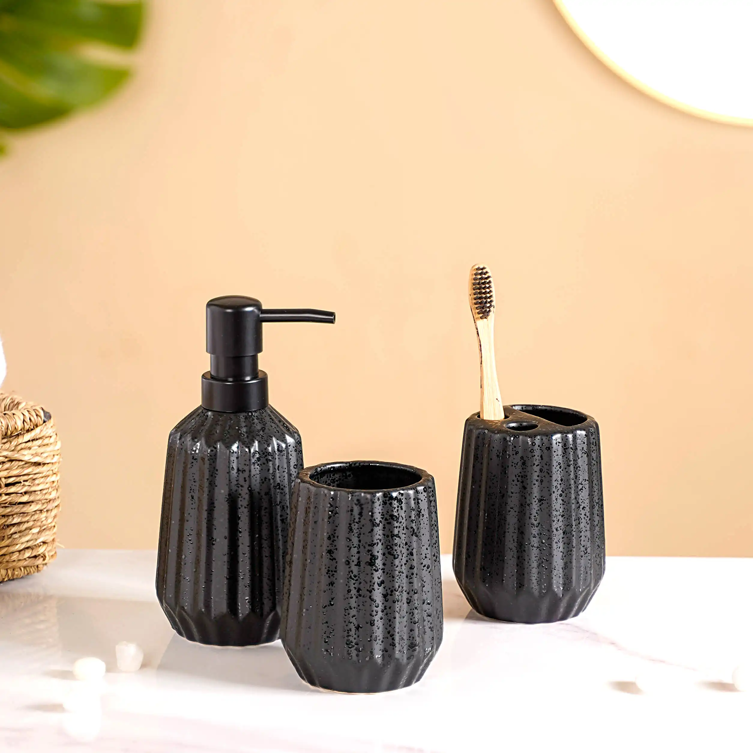 All Black Ceramic Bathroom Set Of 3