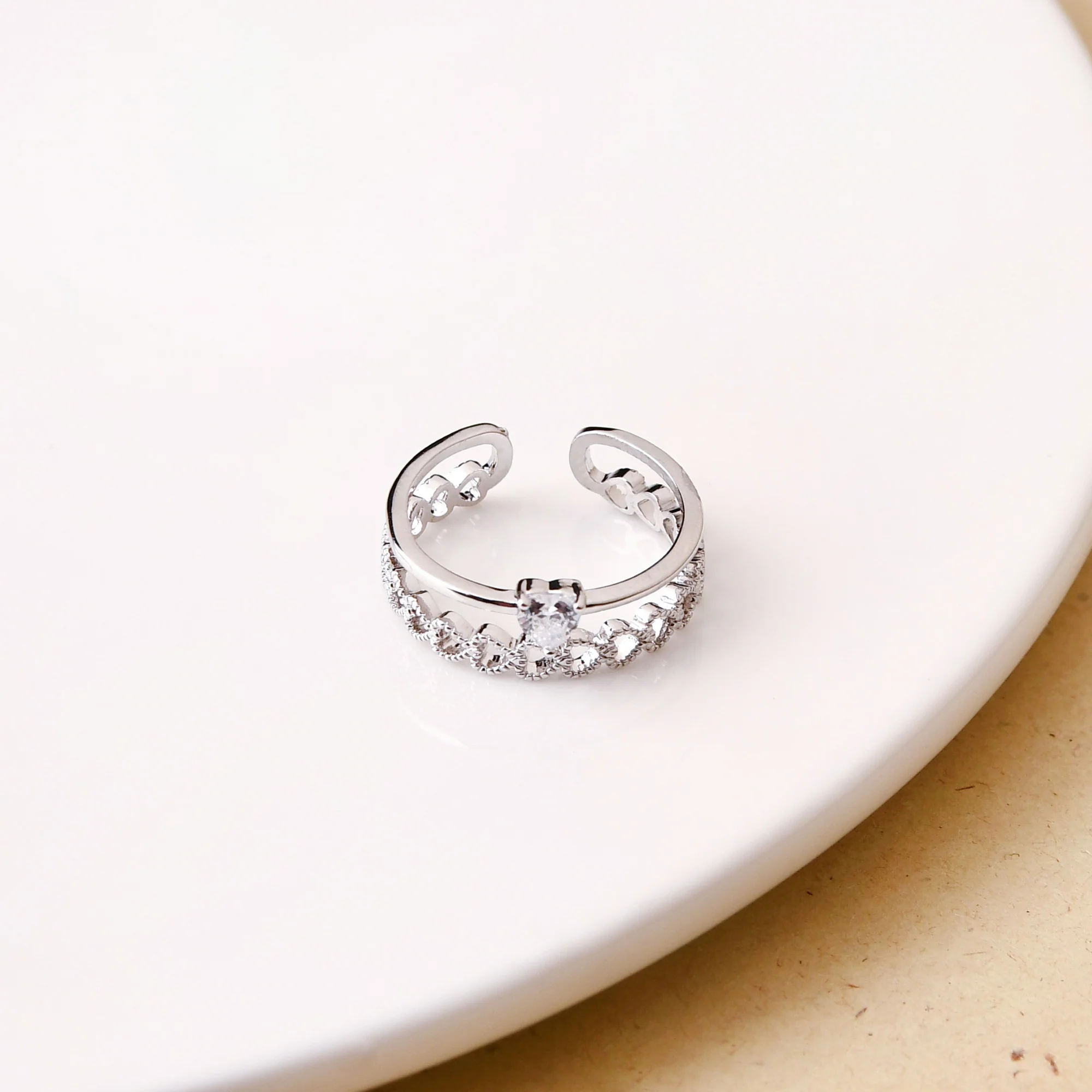 All Hearts Studded Silver Ring - Image 5