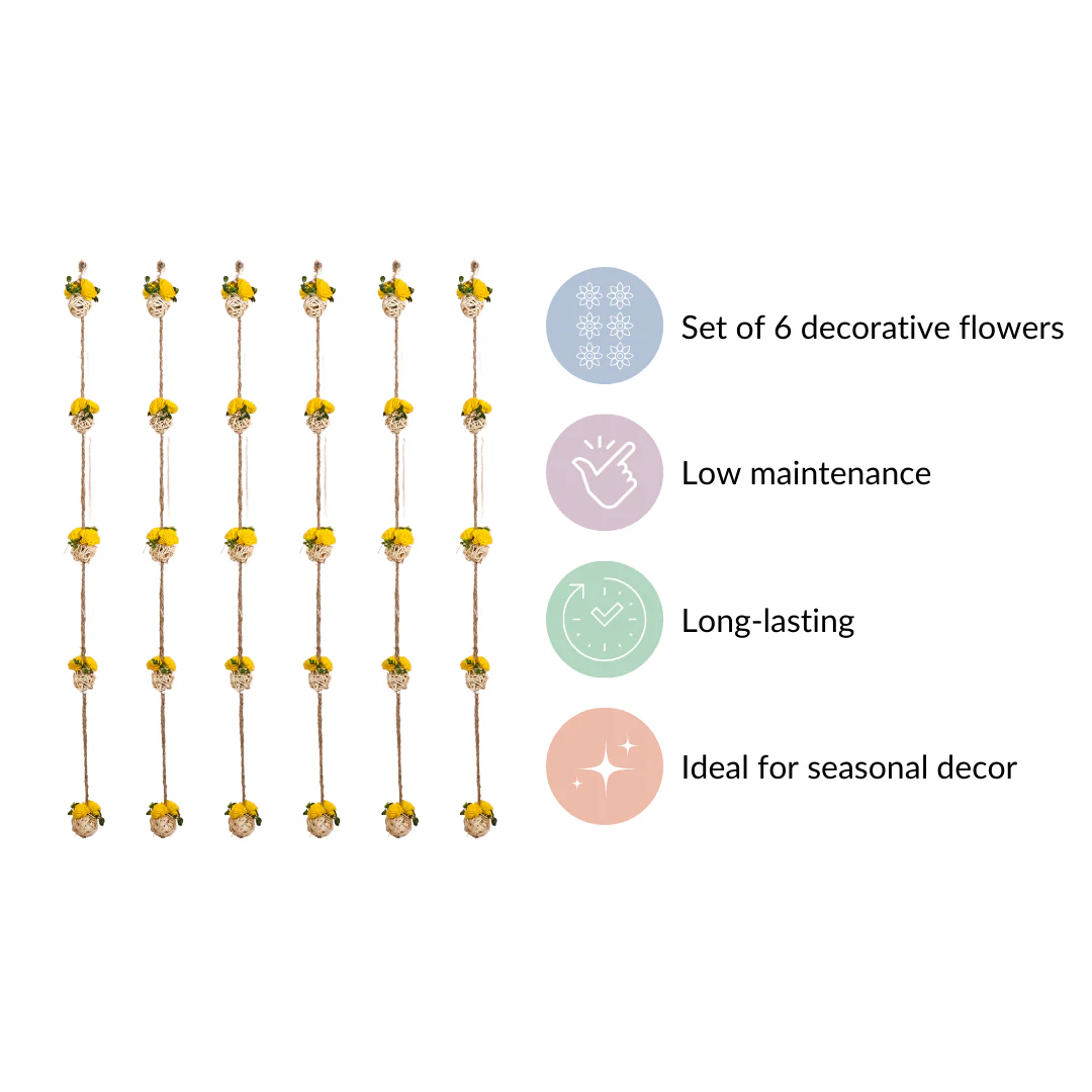 All Natural Decorative Flower Wall Hanging Set Of 6 - Image 8
