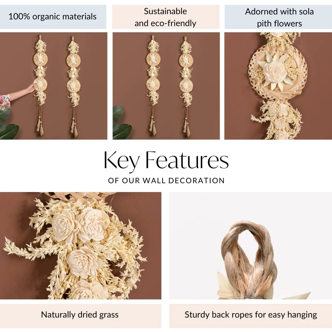 All Natural Wall Hanging With Sola Flowers And Dried Grass Set Of 2 - Image 4