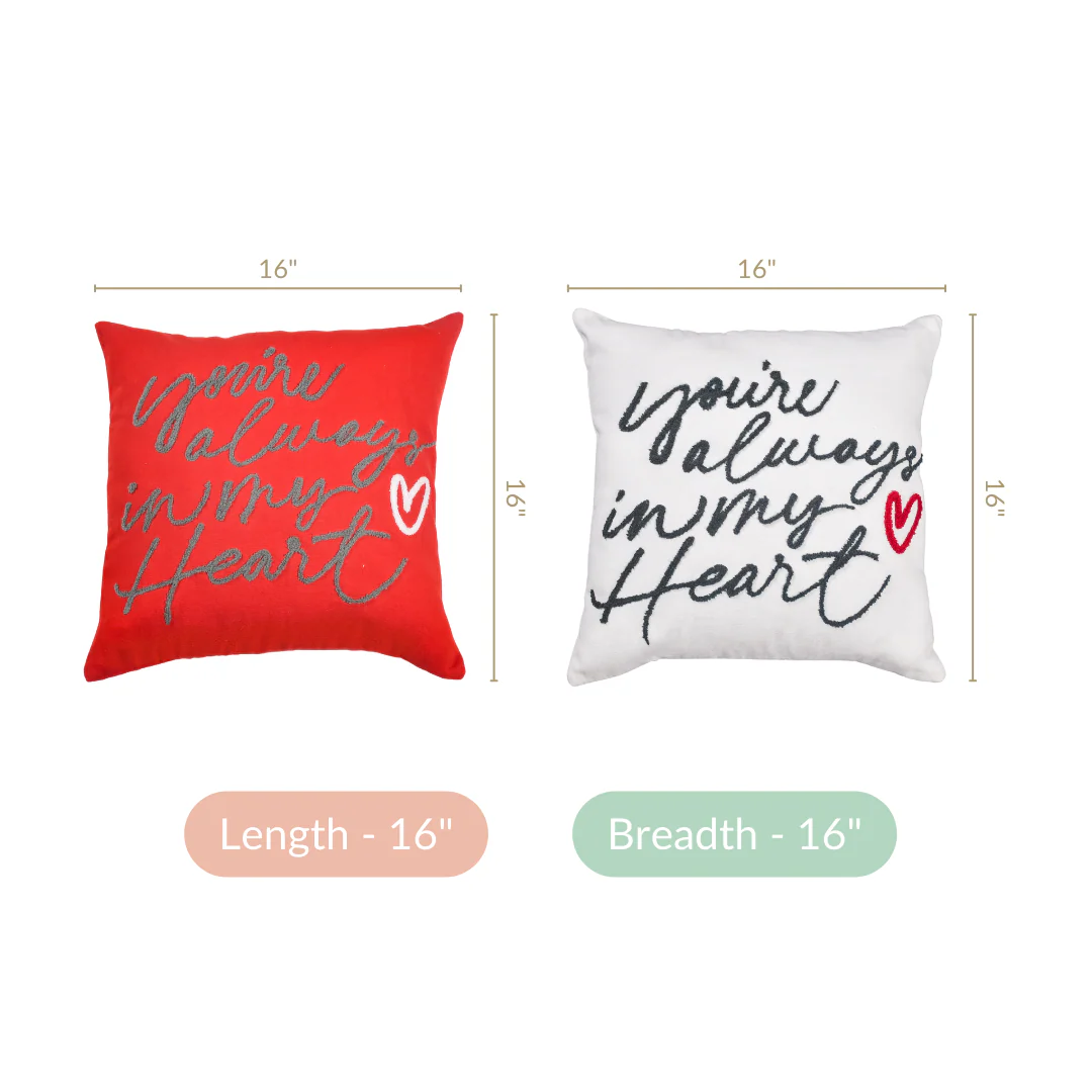 Always In My Heart Cushion Cover Set Of 2 Red White 16x16 Inch - Image 3