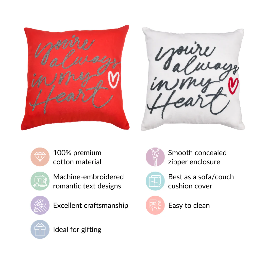 Always In My Heart Cushion Cover Set Of 2 Red White 16x16 Inch - Image 4