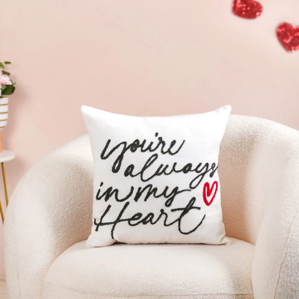 Always In My Heart Cushion Cover Set Of 2 Red White 16x16 Inch - Image 5