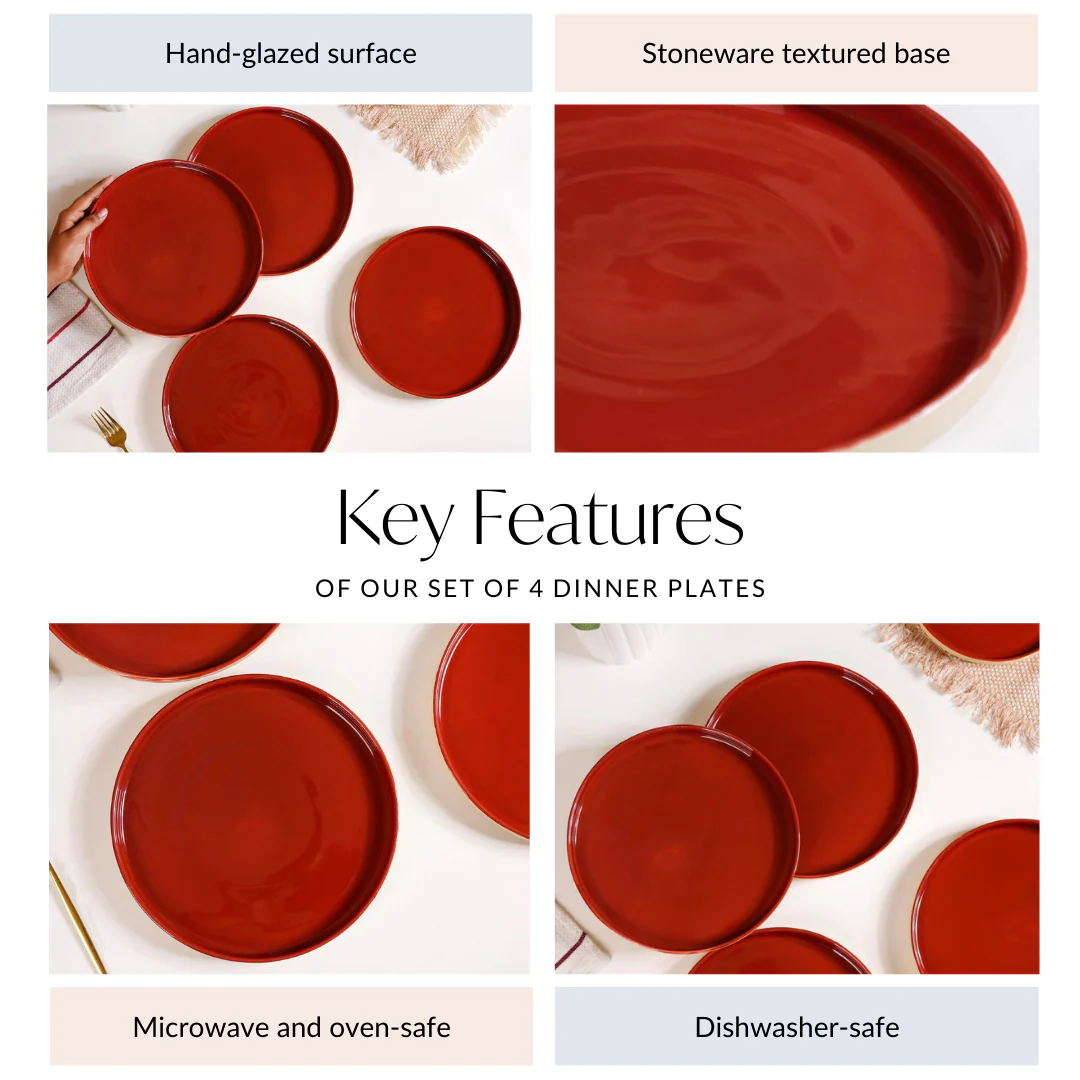 Amber Ceramic Clay Dinner Plates Set Of 4 9 Inch - Image 5