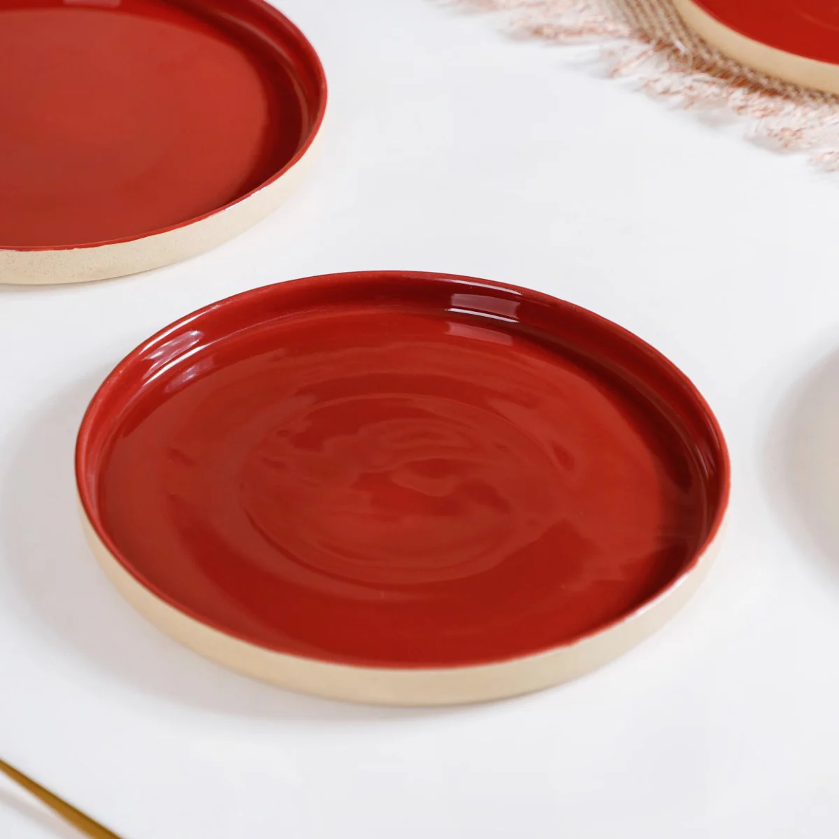Amber Ceramic Clay Dinner Plates Set Of 4 9 Inch - Image 7