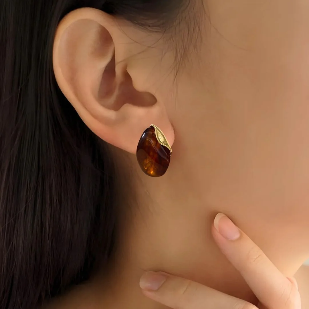 Amber Gemstone Drop Earrings - Image 2