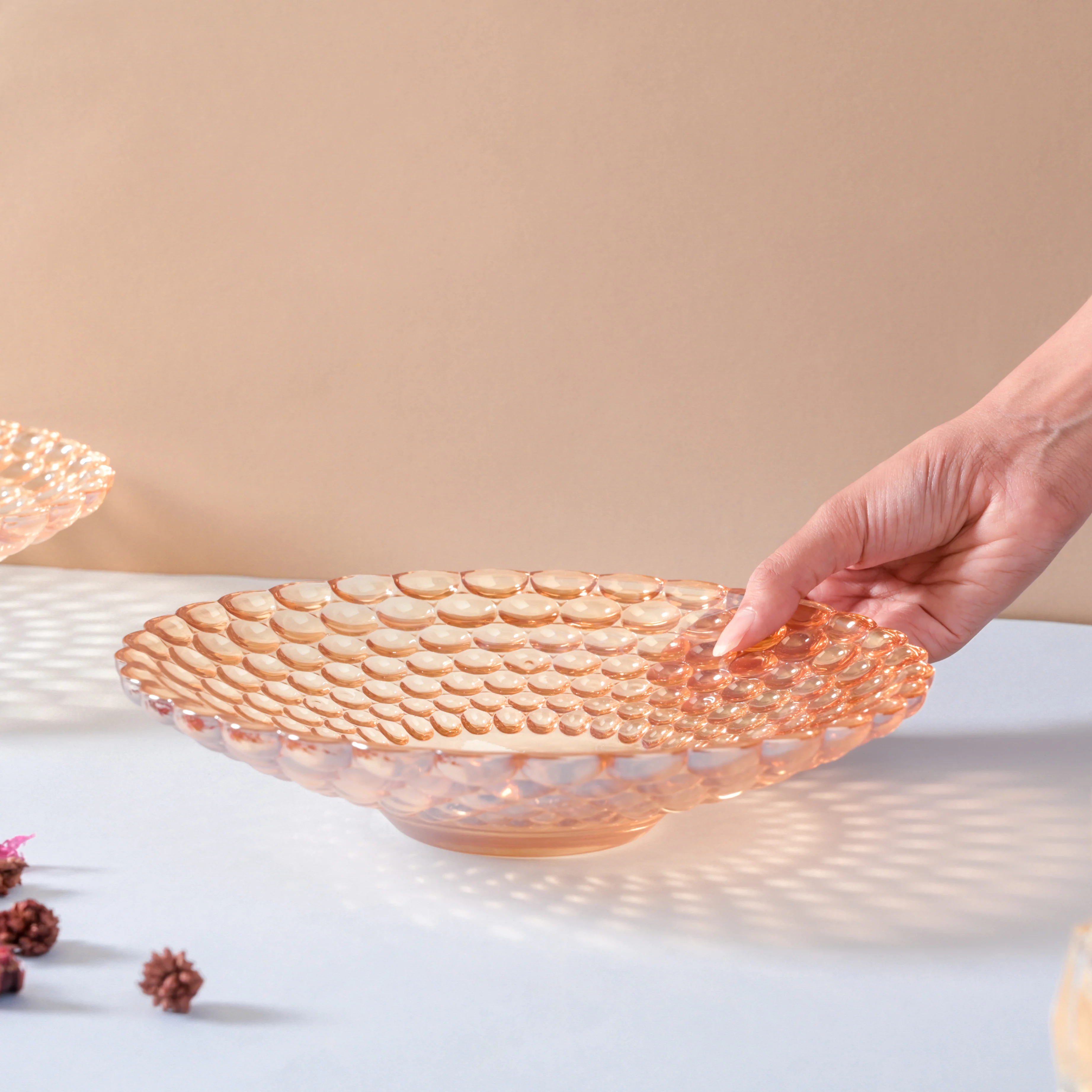 Amber Glass Decorative Fruit Bowl Small - Image 3