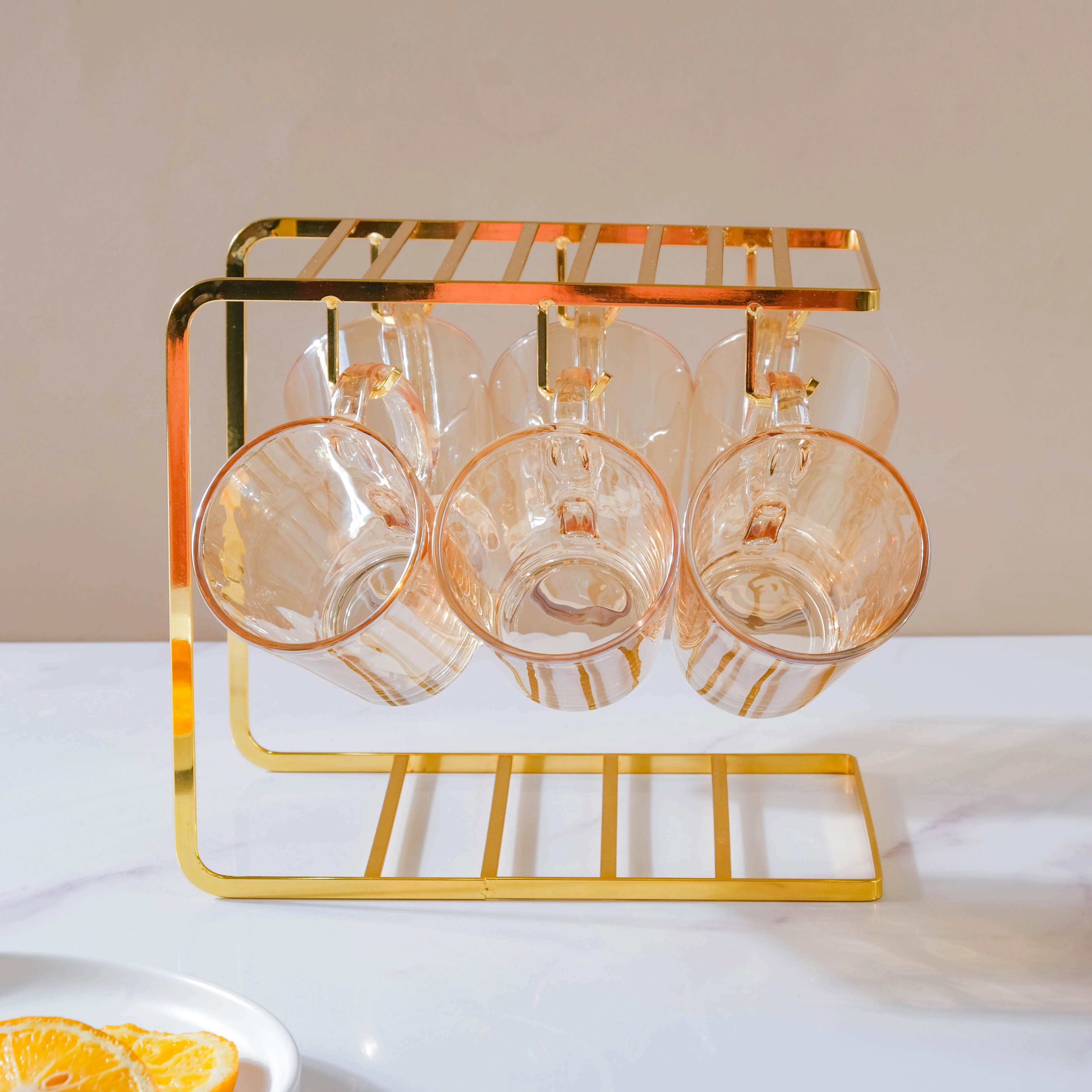 Amber Glass Jug and Cup Set of 7 - Image 10