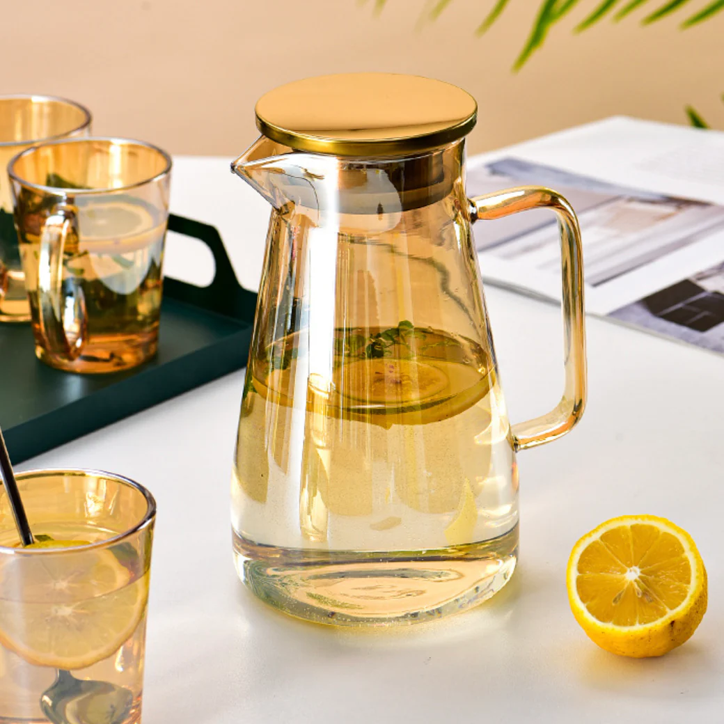 Amber Glass Jug and Cup Set of 7 - Image 15