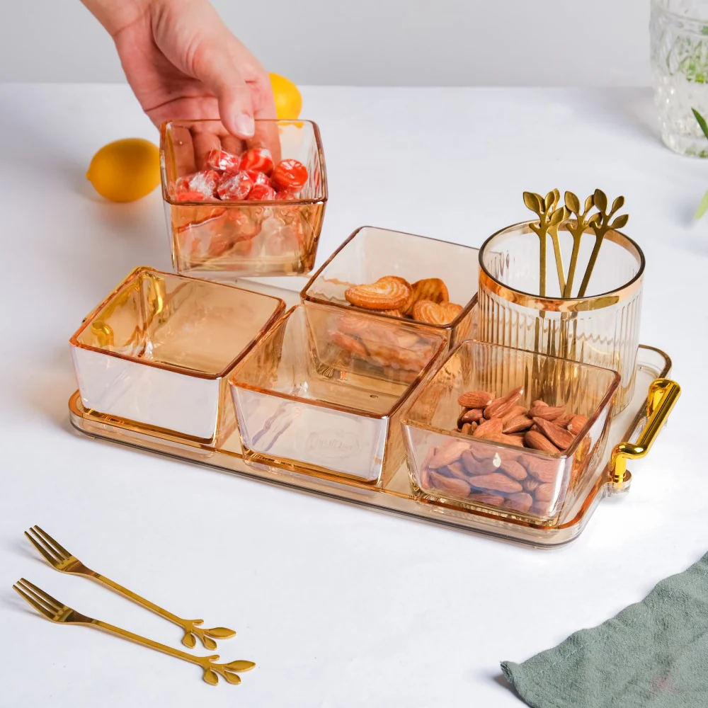 Amber Glassware Set of Bowls Spoons Tumbler - Image 4