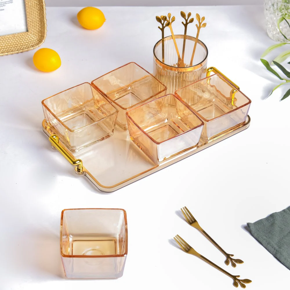 Amber Glassware Set of Bowls Spoons Tumbler - Image 5