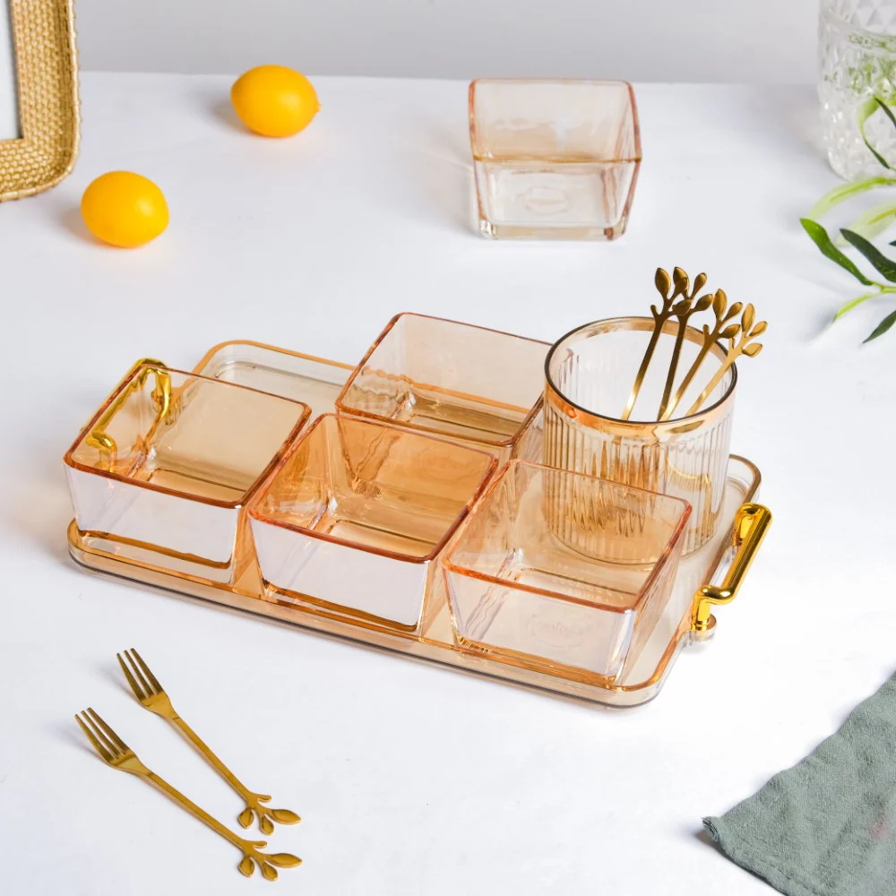 Amber Glassware Set of Bowls Spoons Tumbler - Image 6