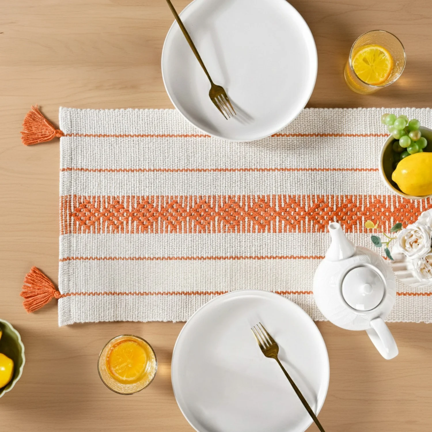 Amber Weave Cotton Runner With Tassels 180x33cm - Image 2