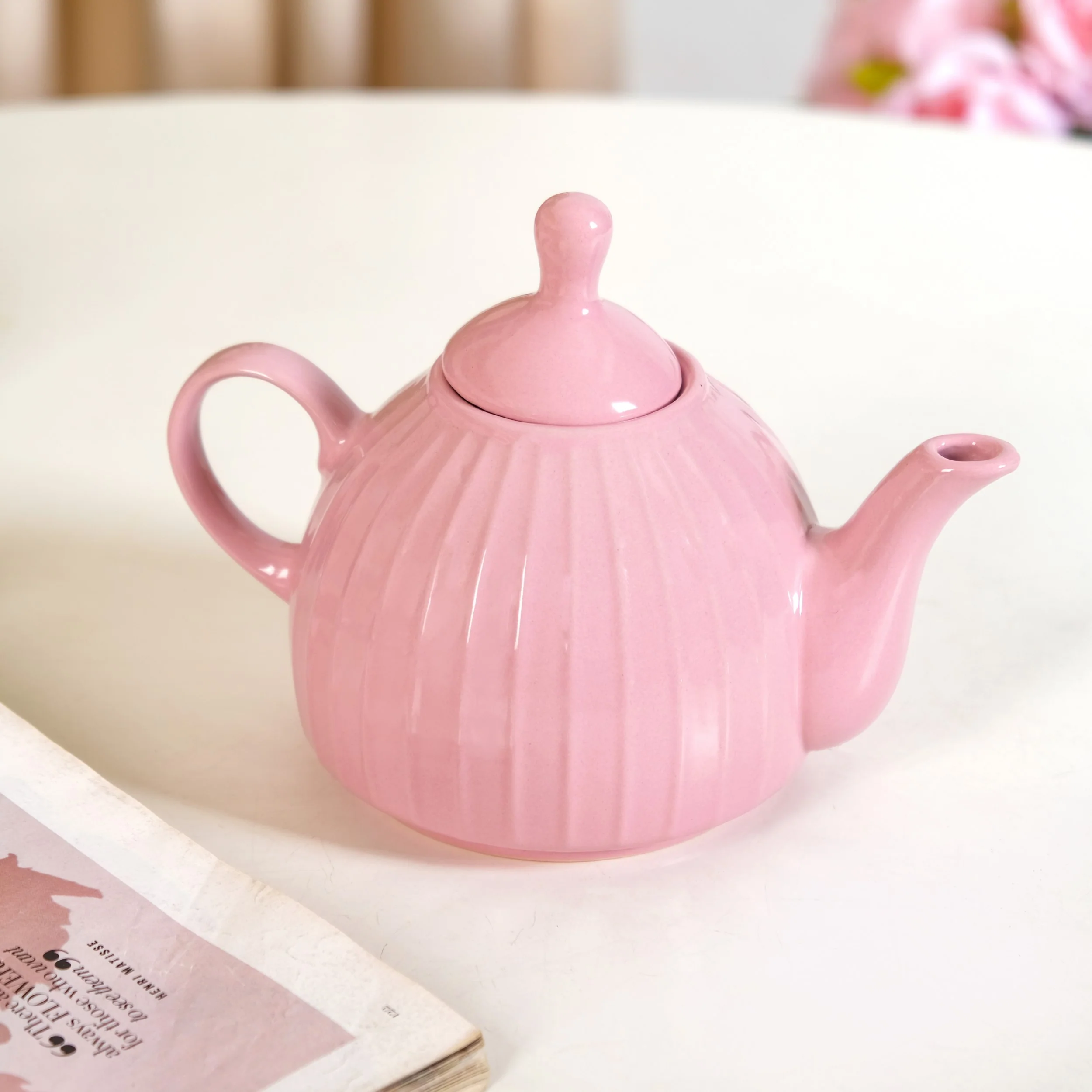 Ambrosia Ceramic Tea Kettle Cup And Saucer Set For 1 Pink - Image 7