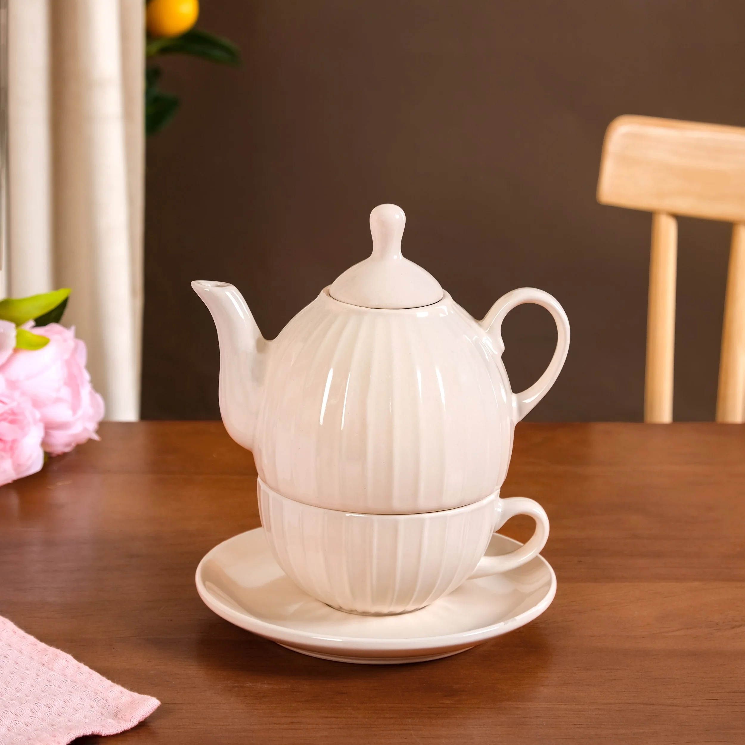 Ambrosia Tea Set With 1 Cup And Saucer Cream - Image 3