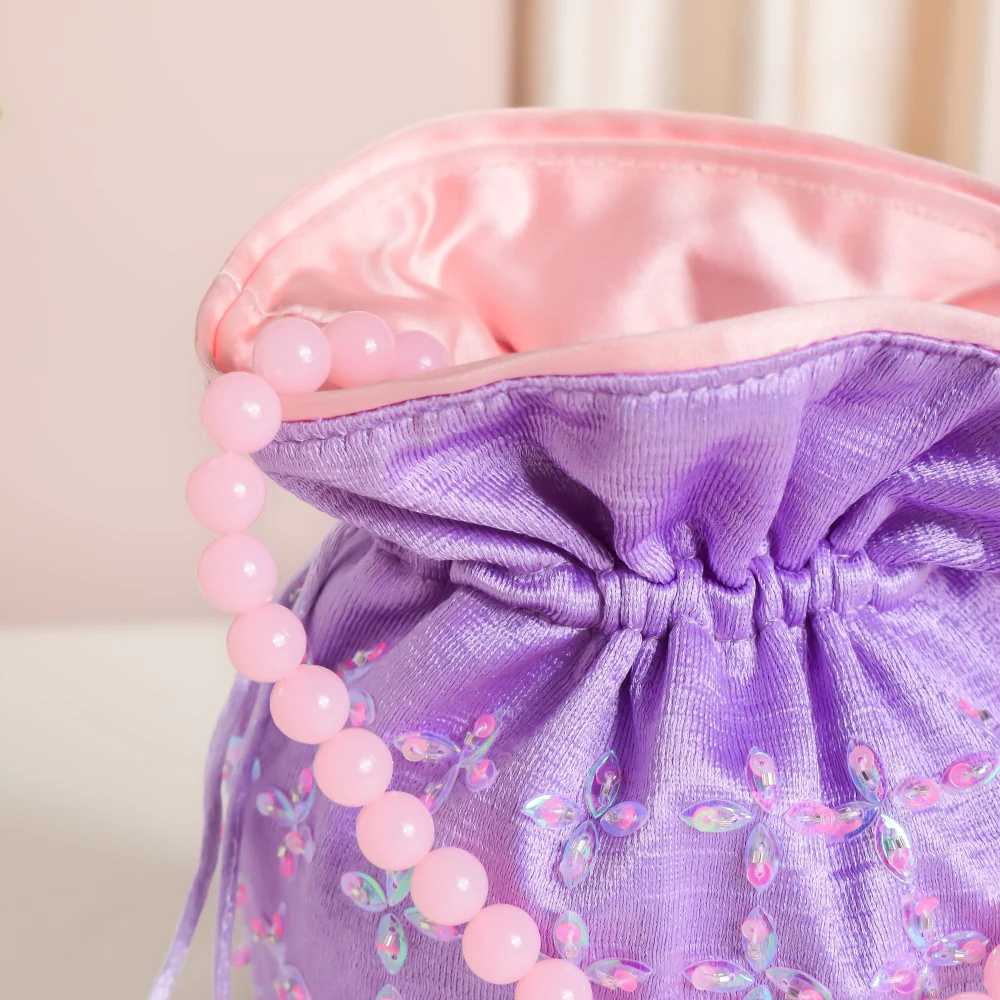 Amyra Sequins Floral Potli Bag Lavender - Image 5