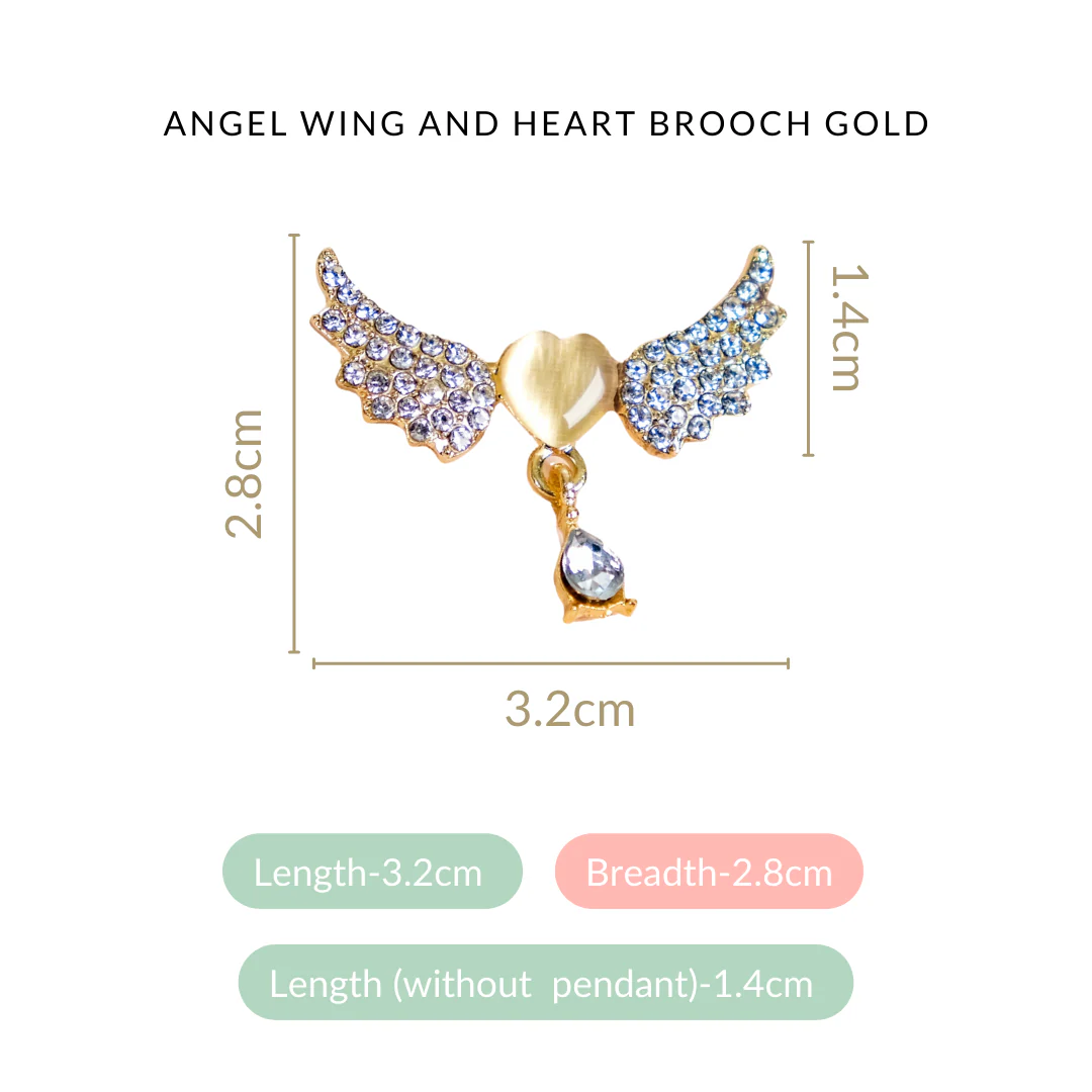 Angel Wing And Heart Brooch Gold - Image 4