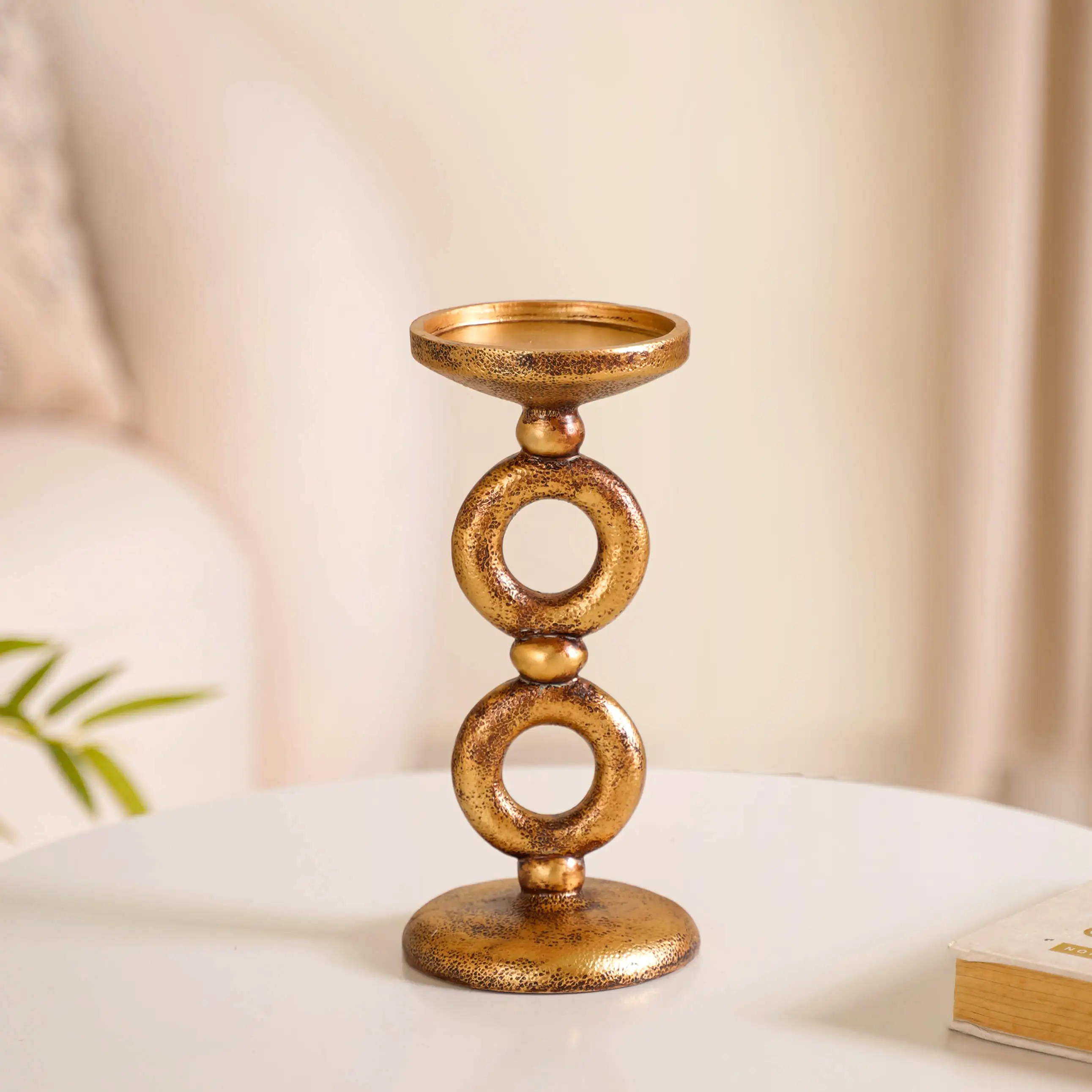 Antique Finish Rings Candle Stand Gold - Image 2