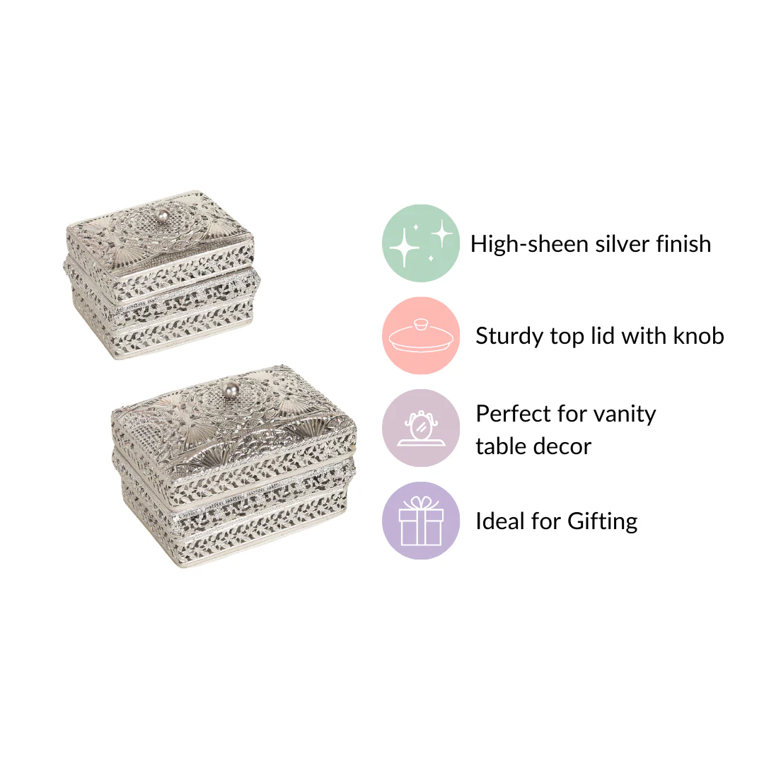 Antique Metal Gift Box Silver Set Of 2 - Image 6