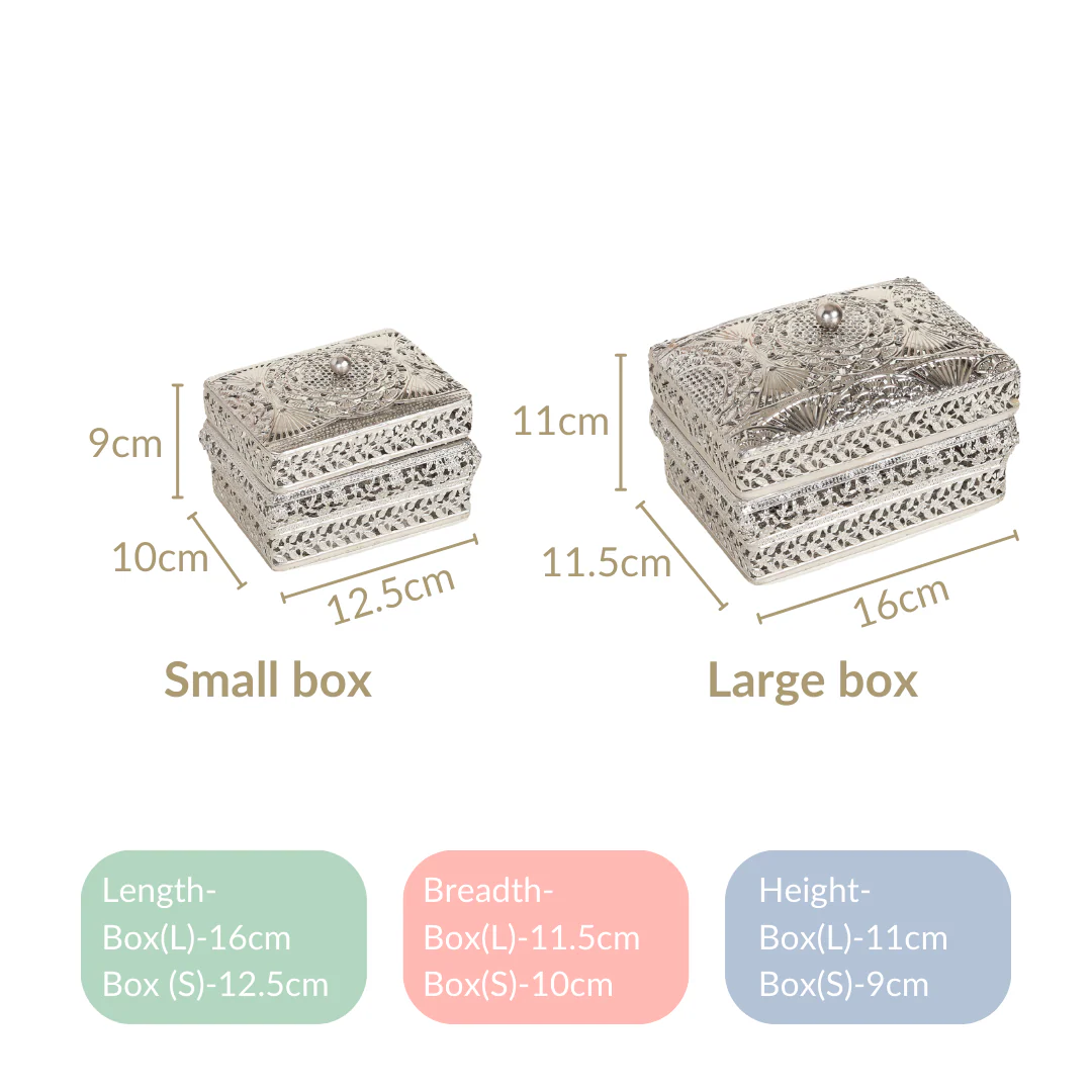 Antique Metal Gift Box Silver Set Of 2 - Image 7