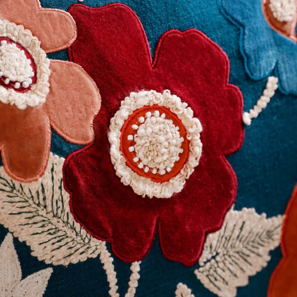 Applique Embroidery Velvet Cushion Cover 20x14 Inch - Image 6