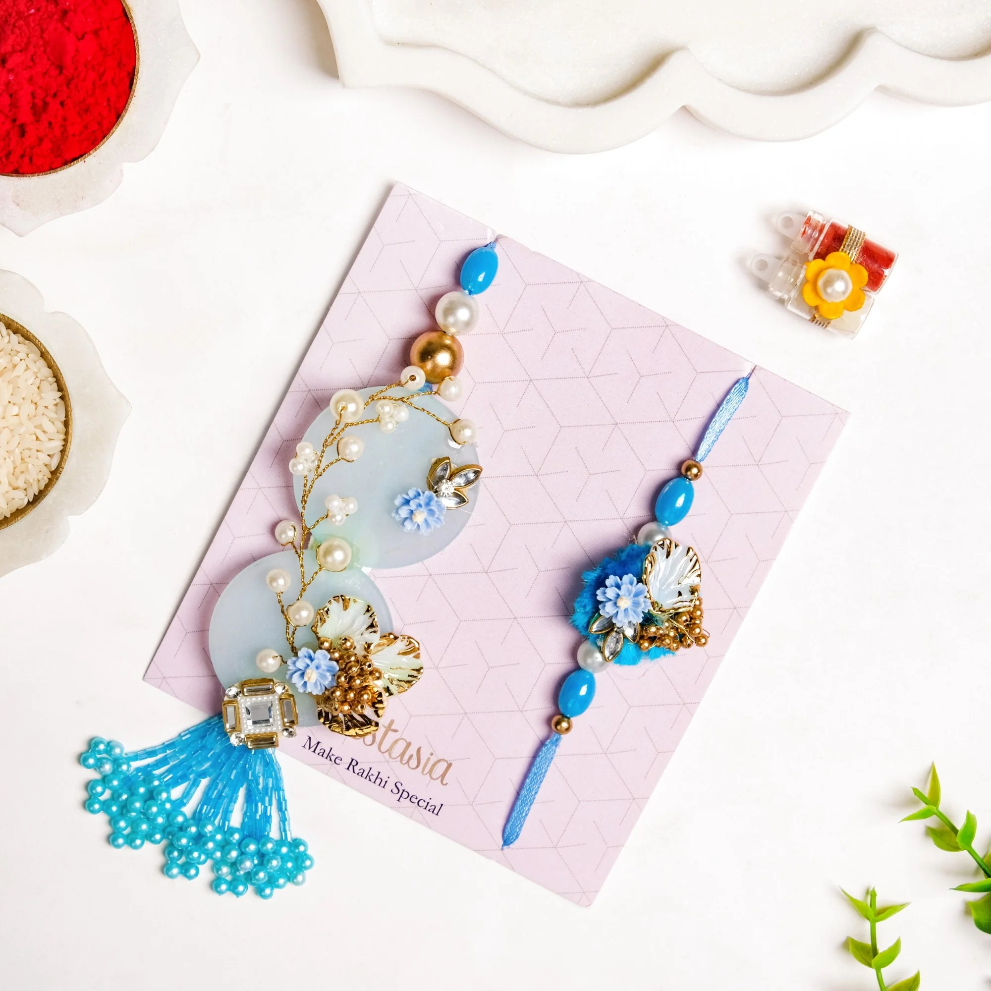 Aqua Bloom Rakhi Lumba Set