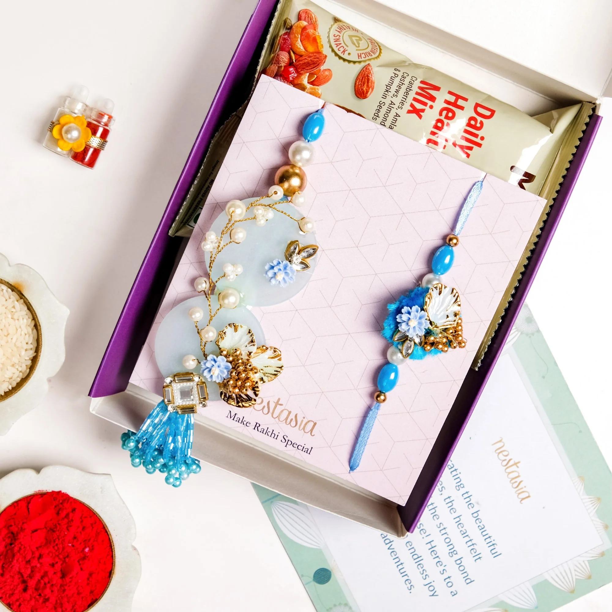 Aqua Bloom Rakhi Lumba Set - Image 5