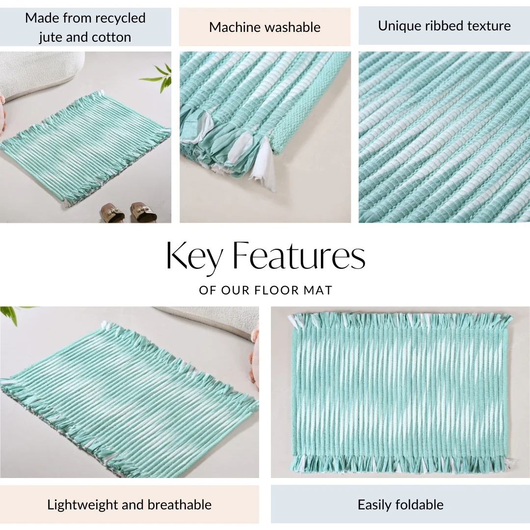 Aqua Chevron Rope Cotton Floor Mat 85x62cm - Image 3