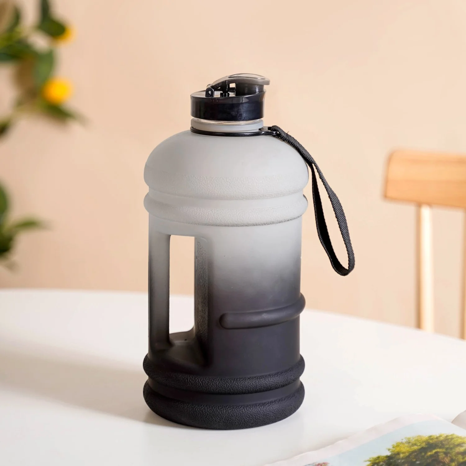 AquaBurst Fitness Gallon Water Bottle Ombre Grey Black 2200ml