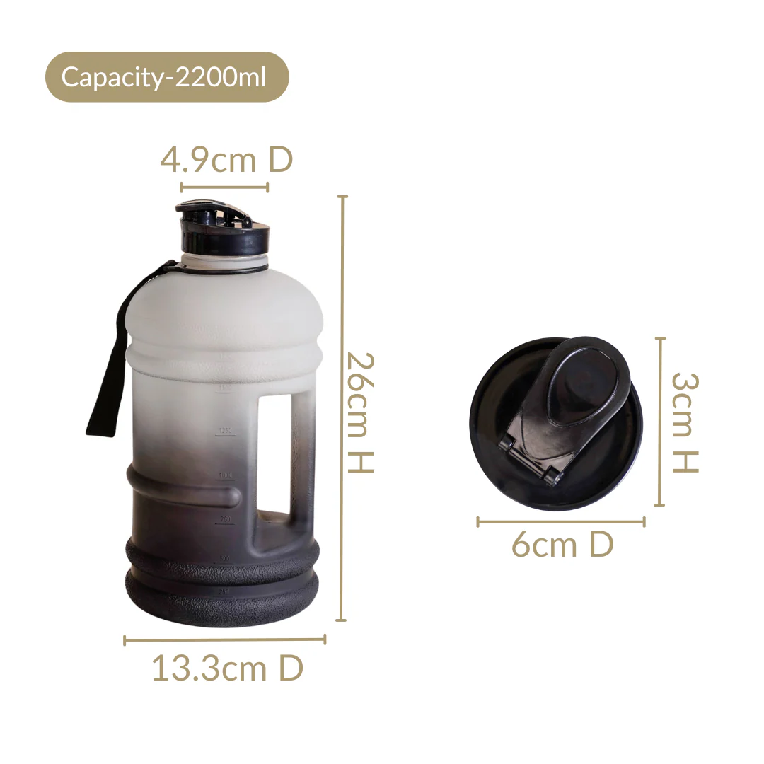 AquaBurst Fitness Gallon Water Bottle Ombre Grey Black 2200ml - Image 5