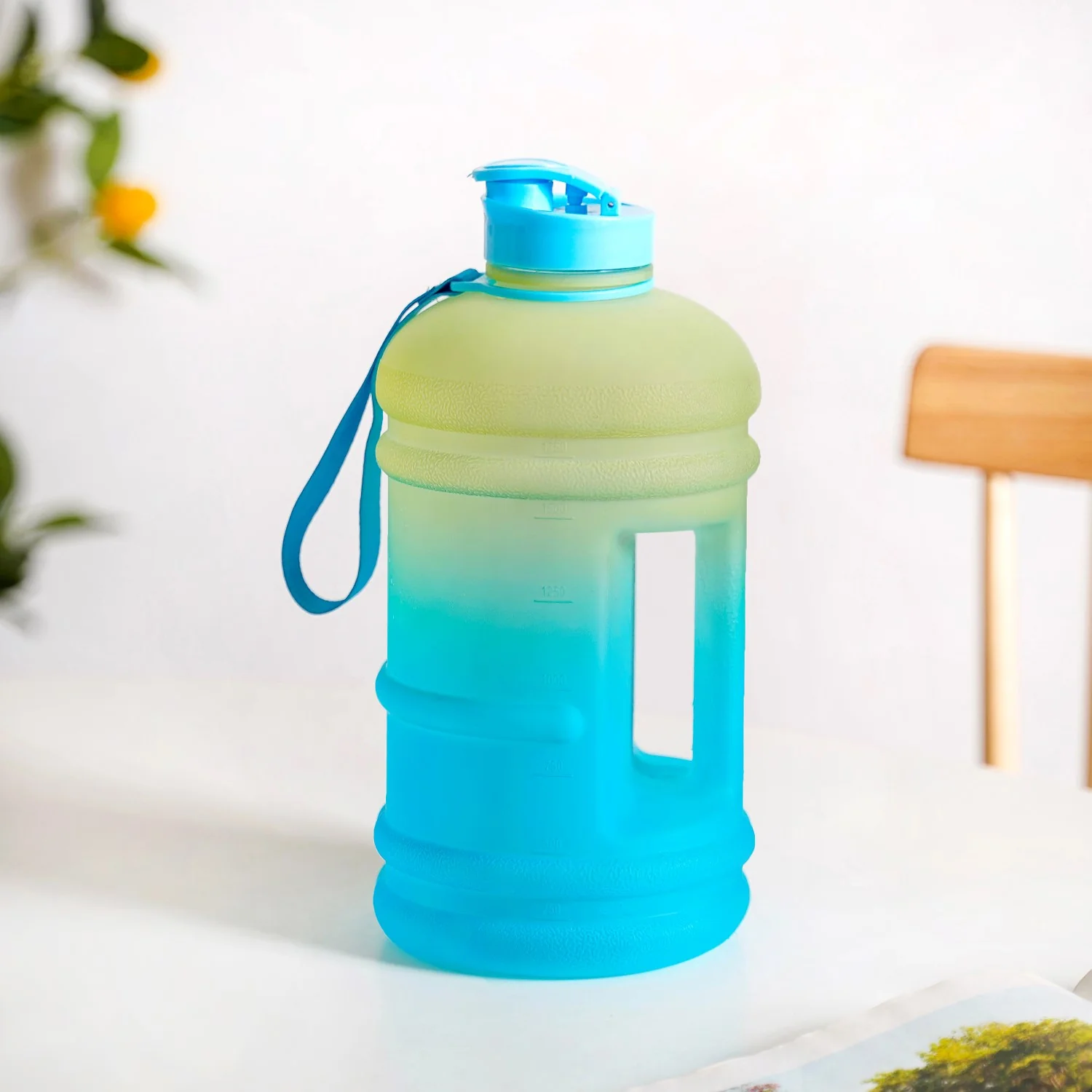 AquaBurst Water Bottle With Capacity Markers Ombre Green Blue 2200ml - Image 10