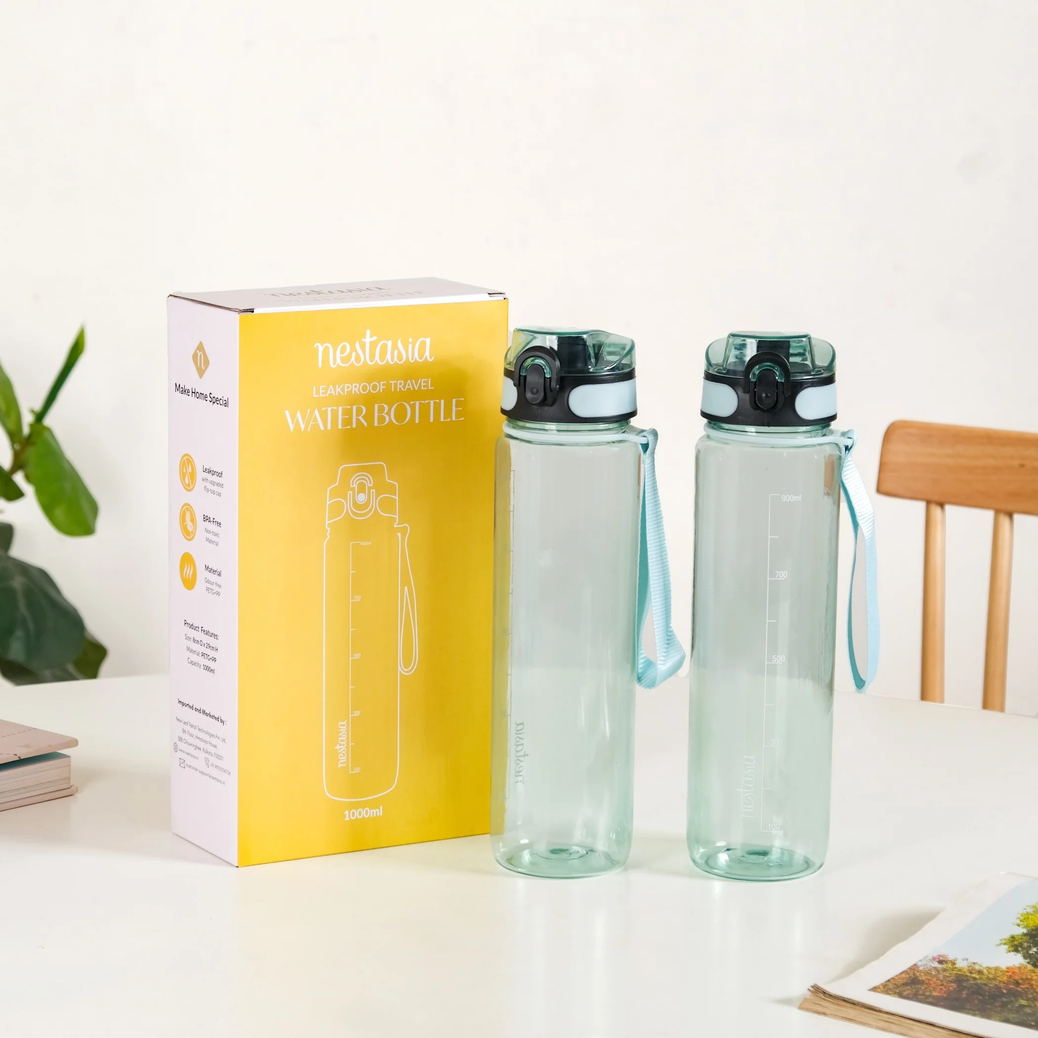 Aqualite Leakproof Sipper Bottle For Office Gym Set Of 2 Mint Frost 1000ml - Image 4