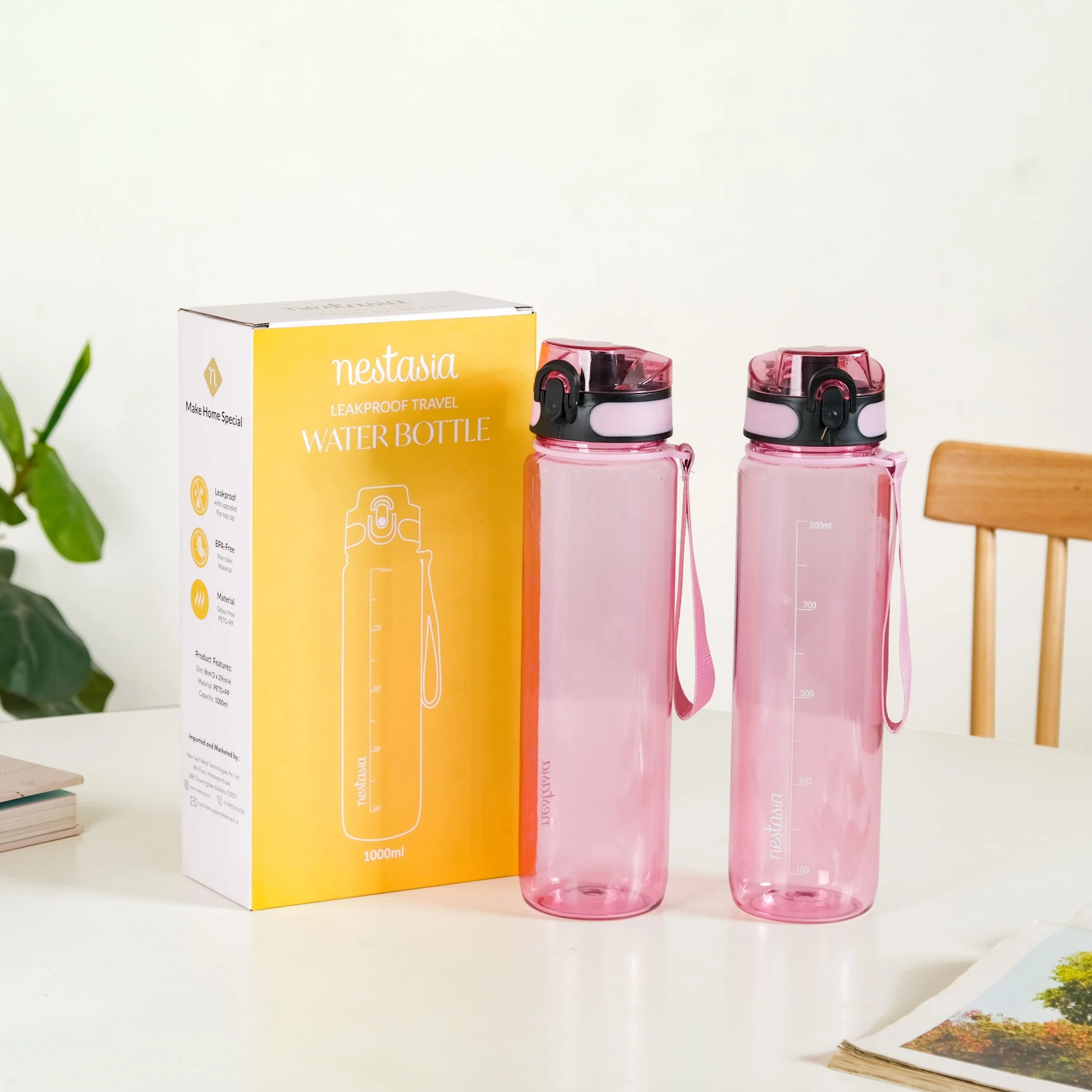Aqualite Spillproof Water Bottle Set Of 2 Coral Sunset 1000ml - Image 4