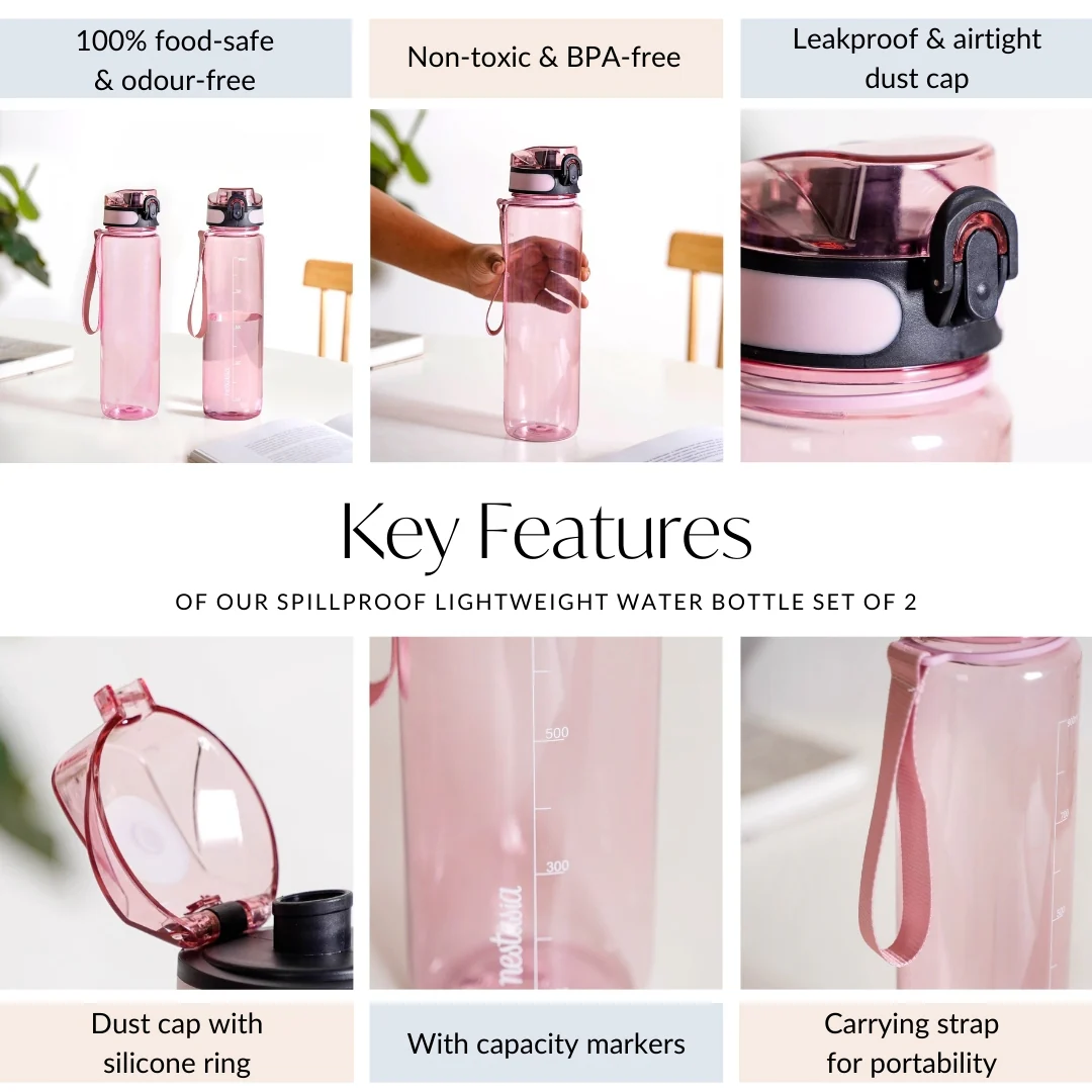 Aqualite Spillproof Water Bottle Set Of 2 Coral Sunset 1000ml - Image 6