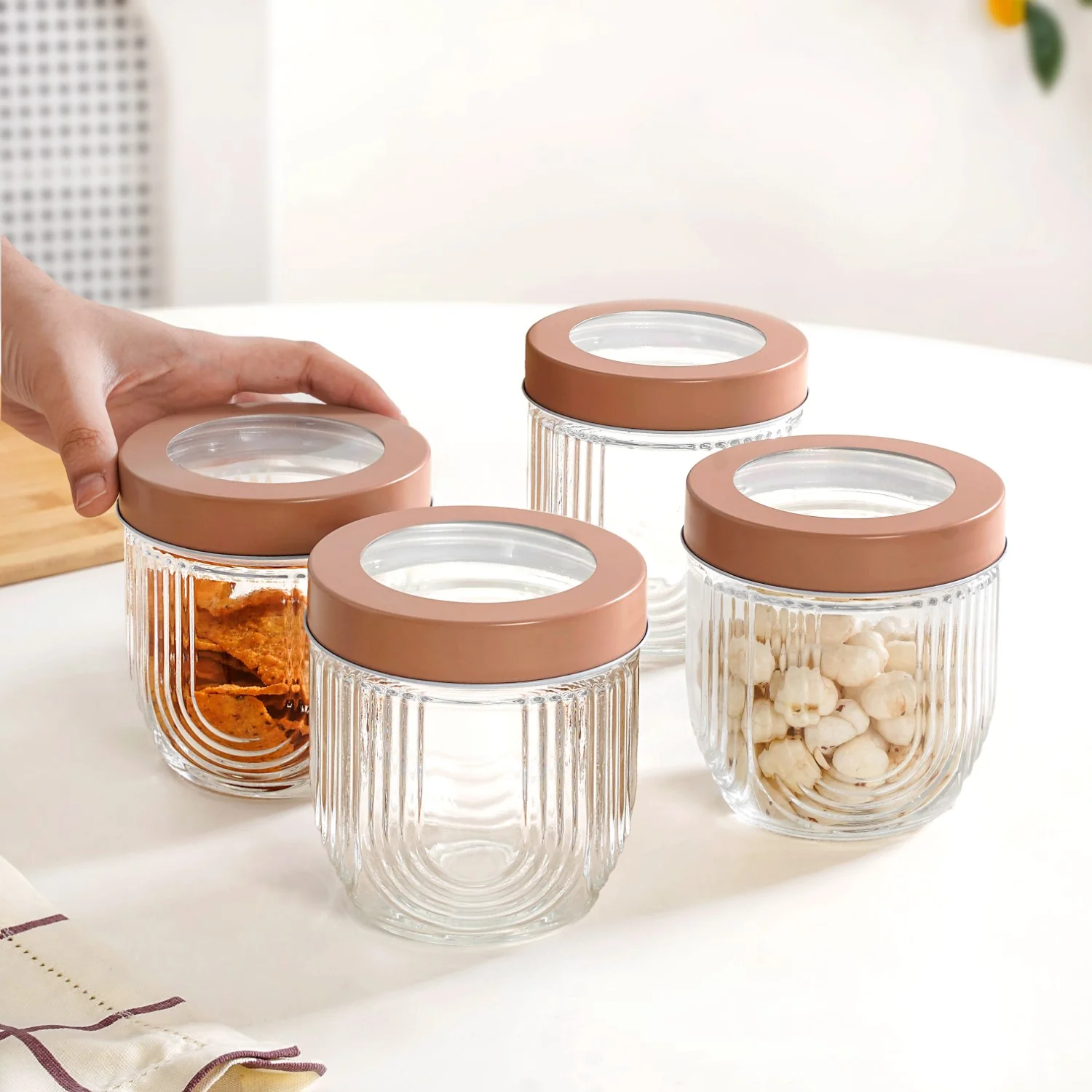 Arch Jar With See Through Lid Set Of 4 Mocha Brown 800ml - Image 3
