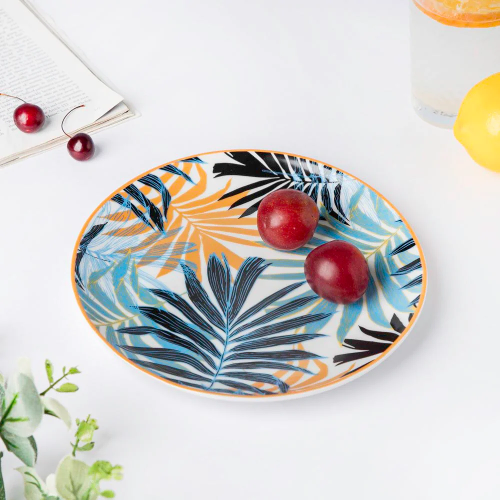 Areca Decal Ceramic Snack Plate 8 Inch
