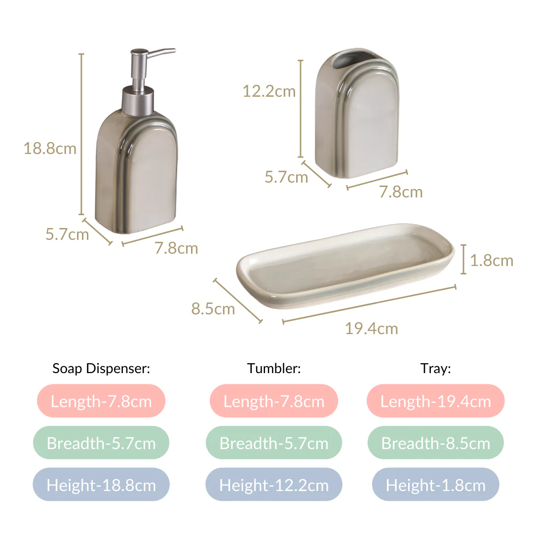 Art Deco Ceramic Bathroom Set Of 3 With Tray Grey - Image 3