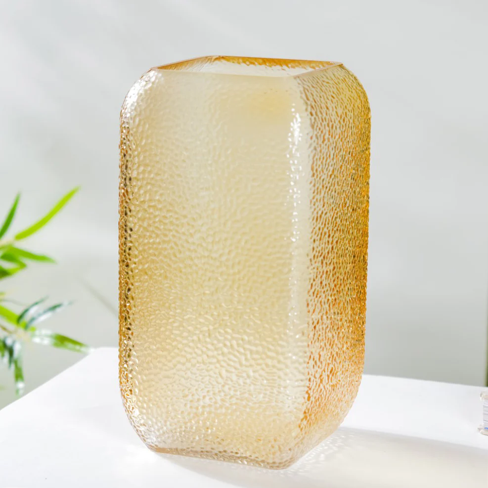 Art Deco Pebble Patterned Glass Vase Amber 9.5 Inch - Image 5
