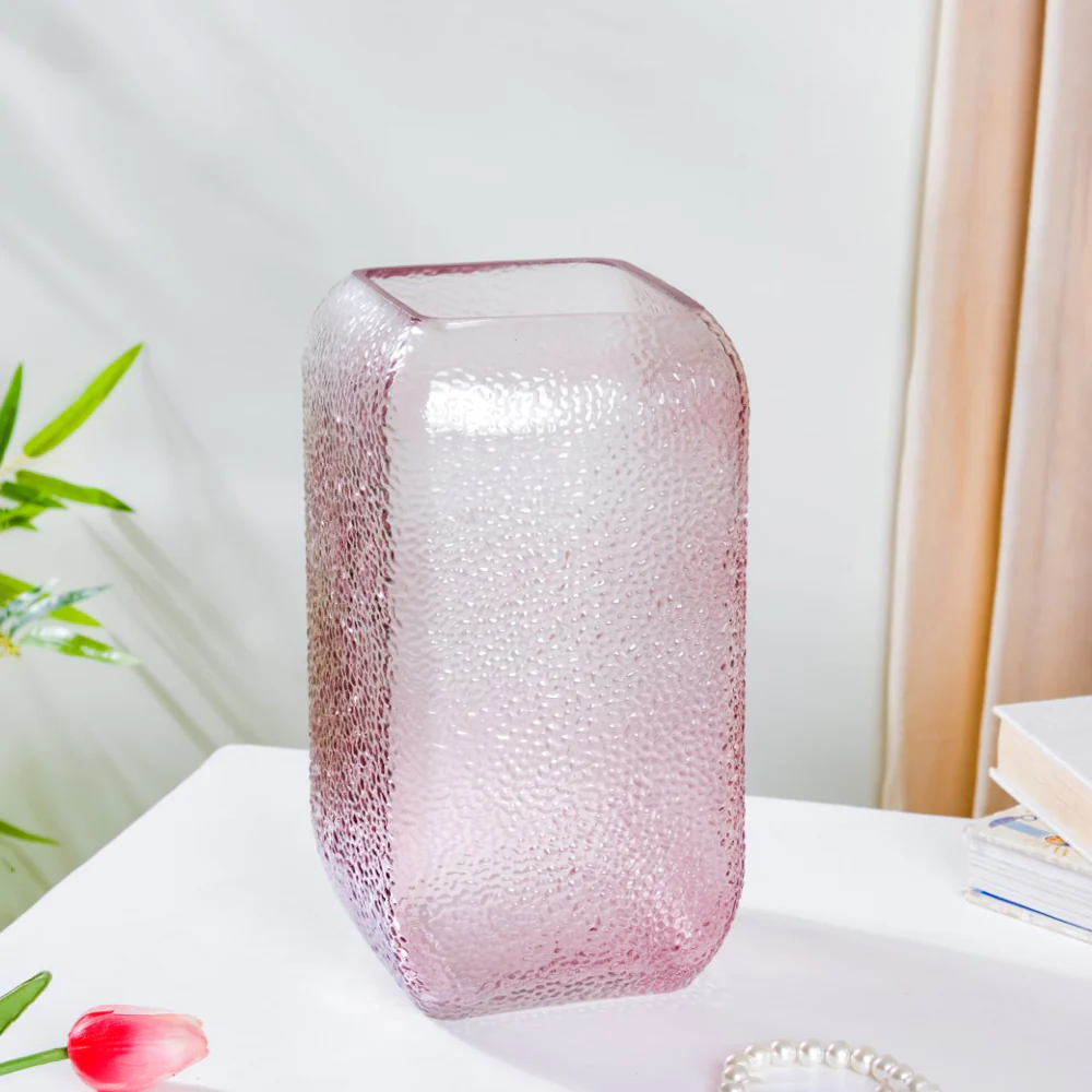 Art Deco Pebble Patterned Glass Vase Purple 9.5 Inch - Image 3
