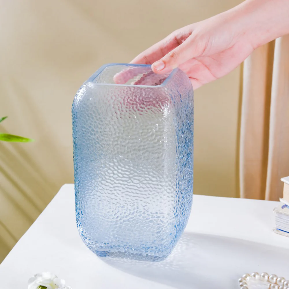 Art Deco Pebble Texture Glass Vase Blue 7.5 Inch - Image 2