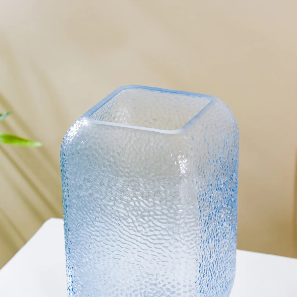 Art Deco Pebble Texture Glass Vase Blue 7.5 Inch - Image 7