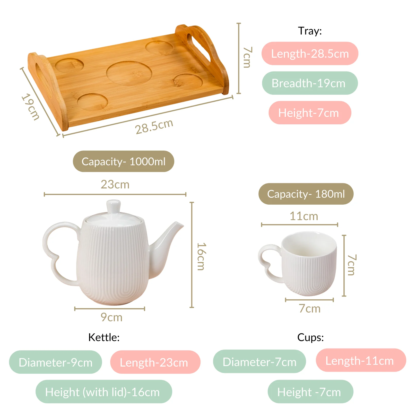 Art Deco Style Ceramic Tea Set With Wooden Serving Tray - Image 3