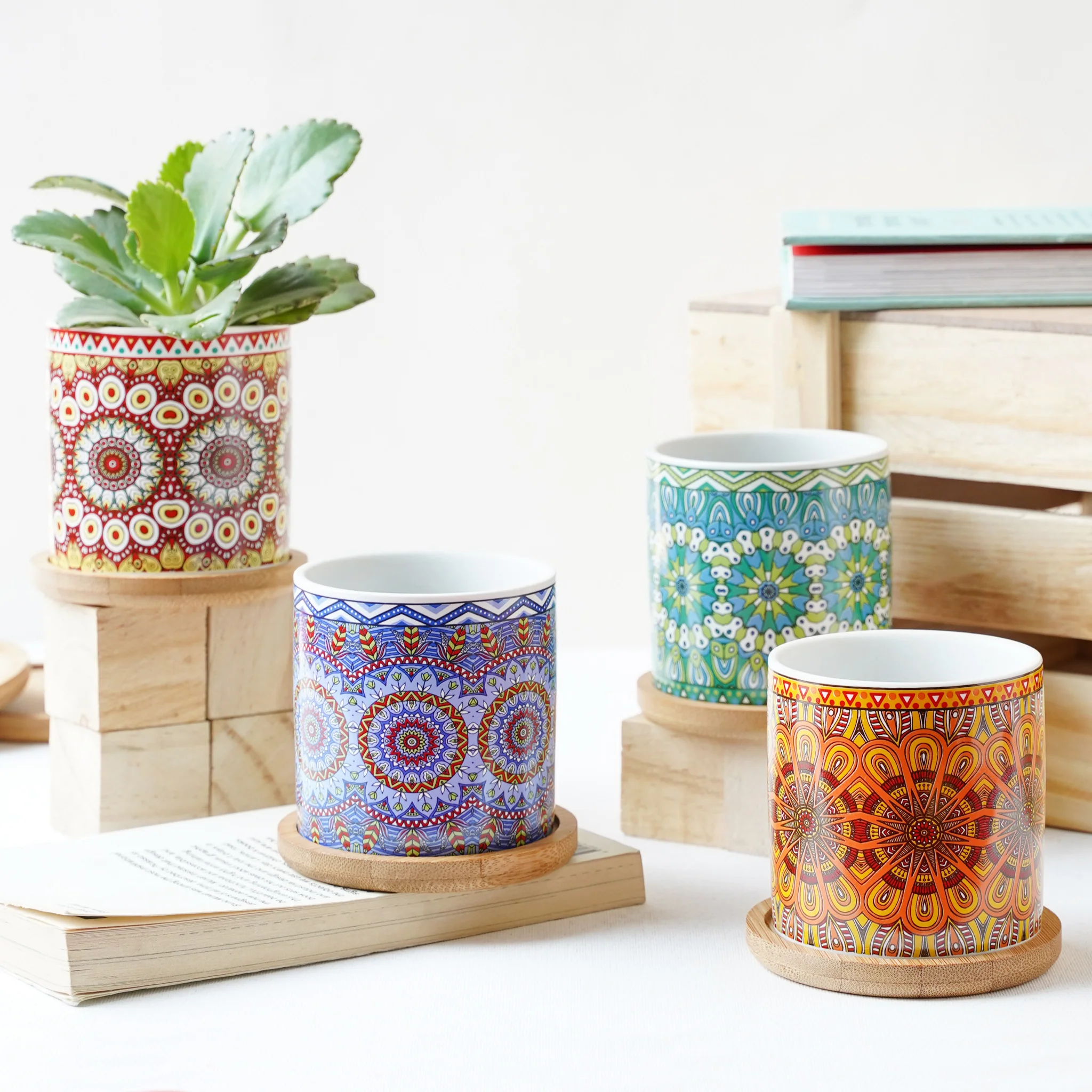 Artful Garden Ceramic Planter With Coaster Set Of 4 - Image 20