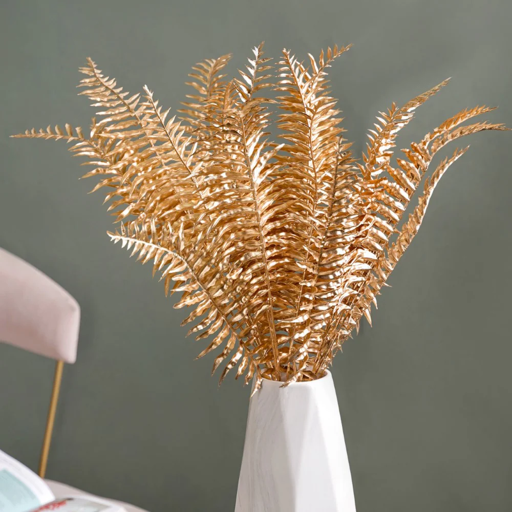 Artificial Fern Leaf Stem Gold Set Of 4